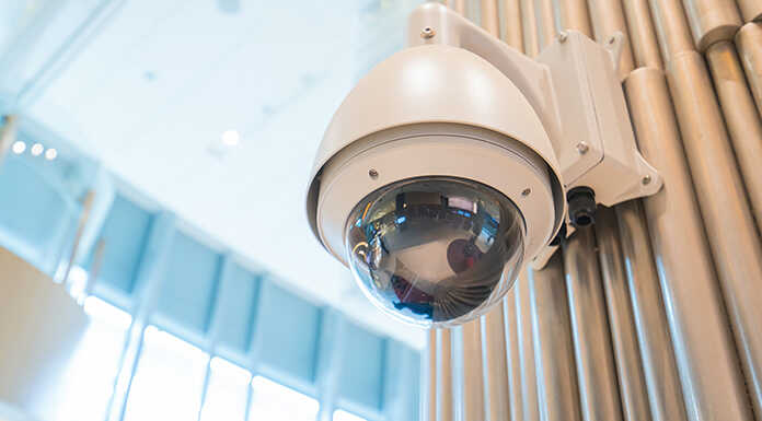 A surveillance camera in an office building.
